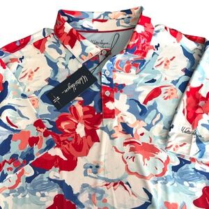 NEW Walter Hagen P11 Printed Performance Golf Polo Guoache Florals Red Mens L
